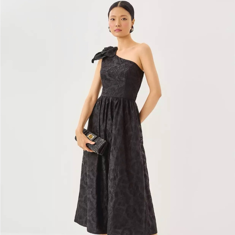 Lilly Pulitzer Black One-Shoulder Floral Jacquard Dress